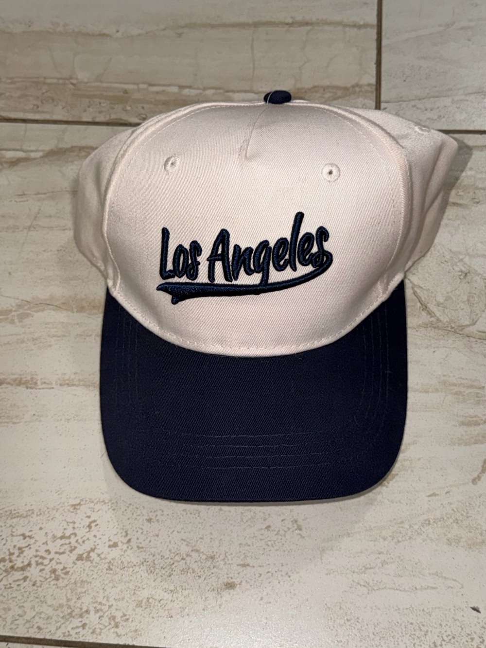Los Angeles Script Baseball Cap - Off White & Navy